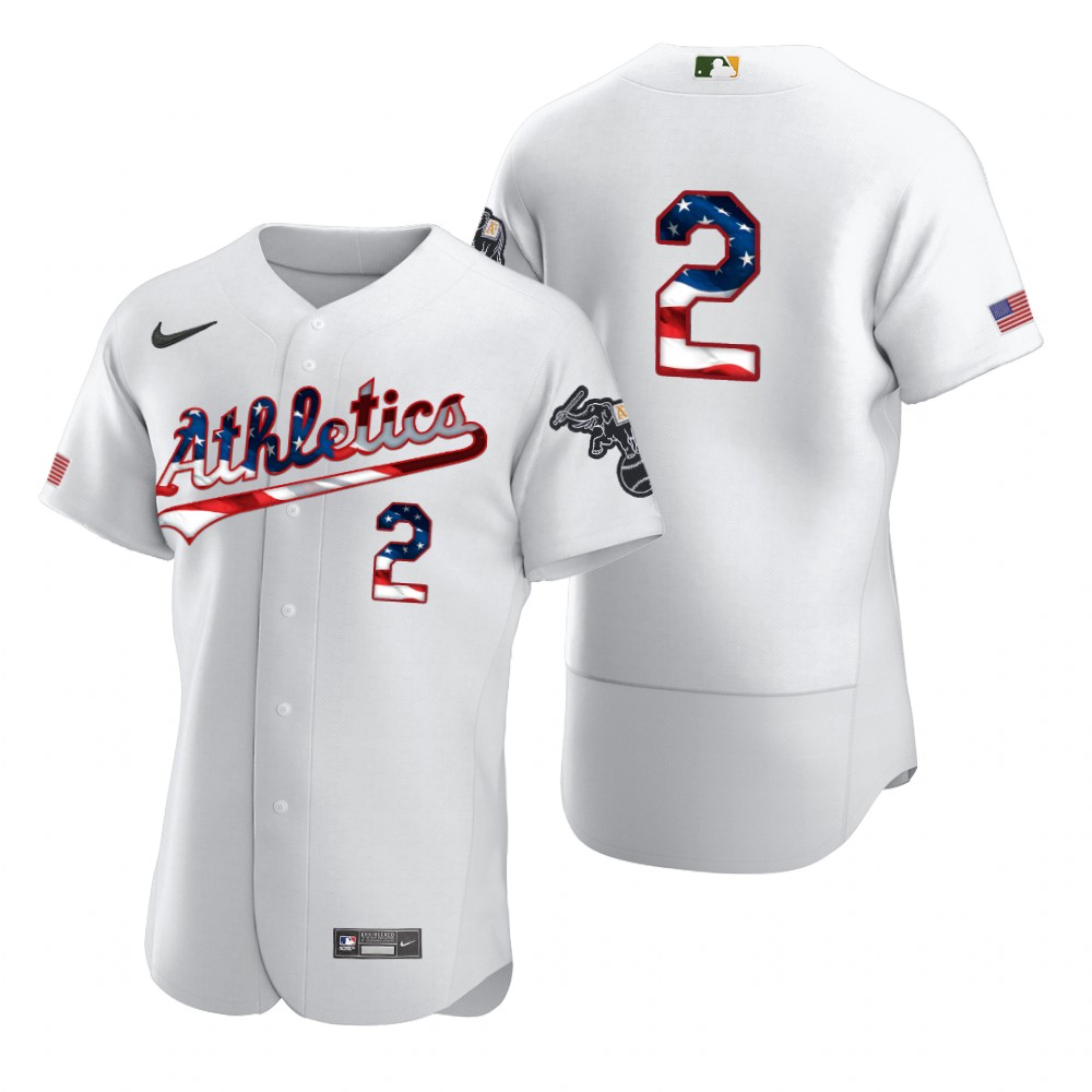 Oakland Athletics #2 Khris Davis Men Nike White Fluttering USA Flag Limited Edition Authentic MLB Jersey->oakland athletics->MLB Jersey